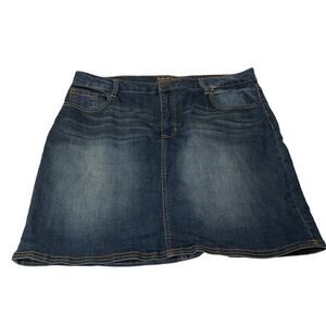 Bit & Bridle Denim Mini Skirt Size 16 Blue Jean Cotton Blend Whiskering